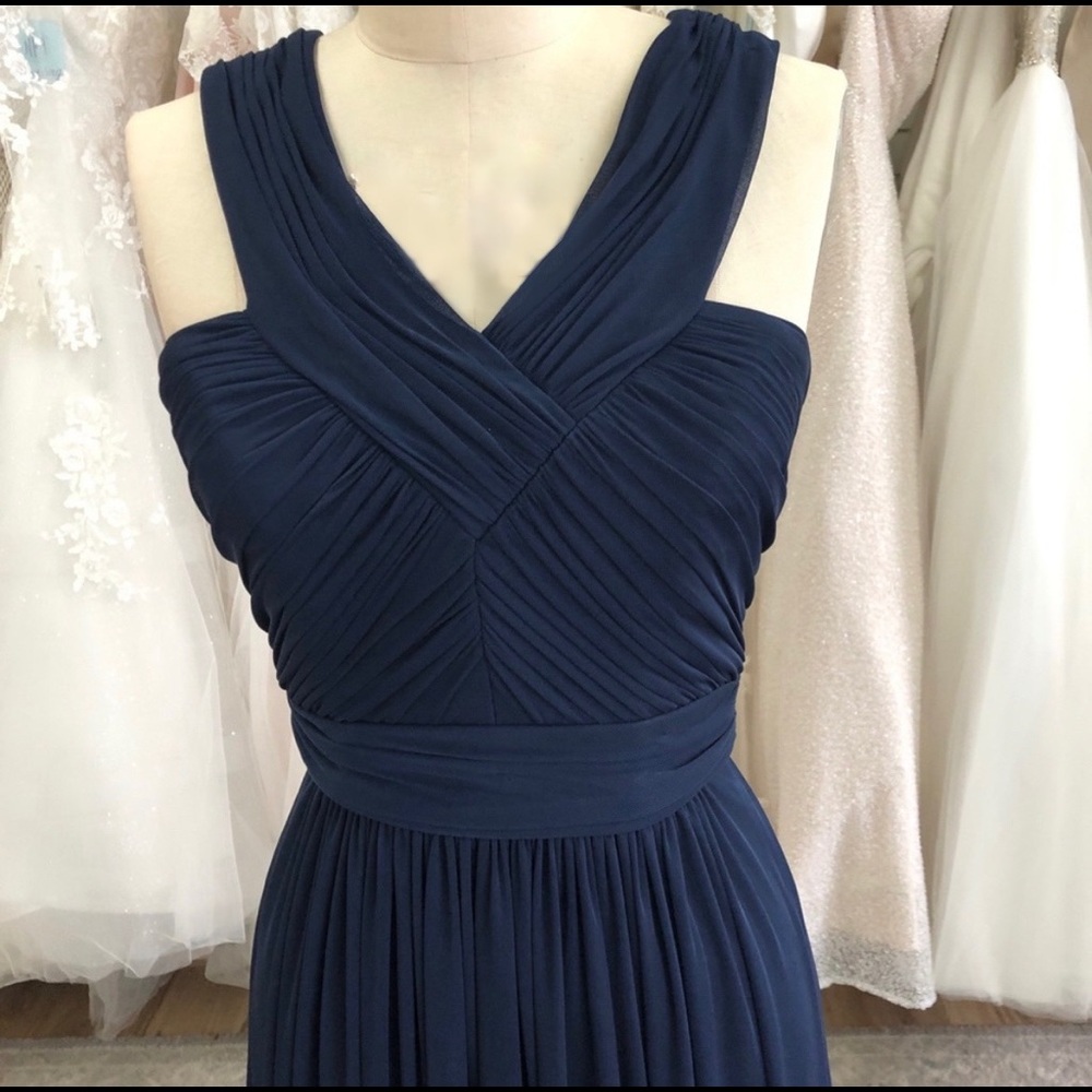 Alfred Sung Dessy Bridesmaid Navy Midnight Chiffon Womens V-Neck /Dress size 4